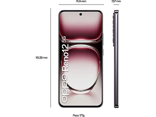 OPPO Reno12 5G - 256GB Black Brown, Pantalla AMOLED 6.7" 120Hz, Cámara 50MP